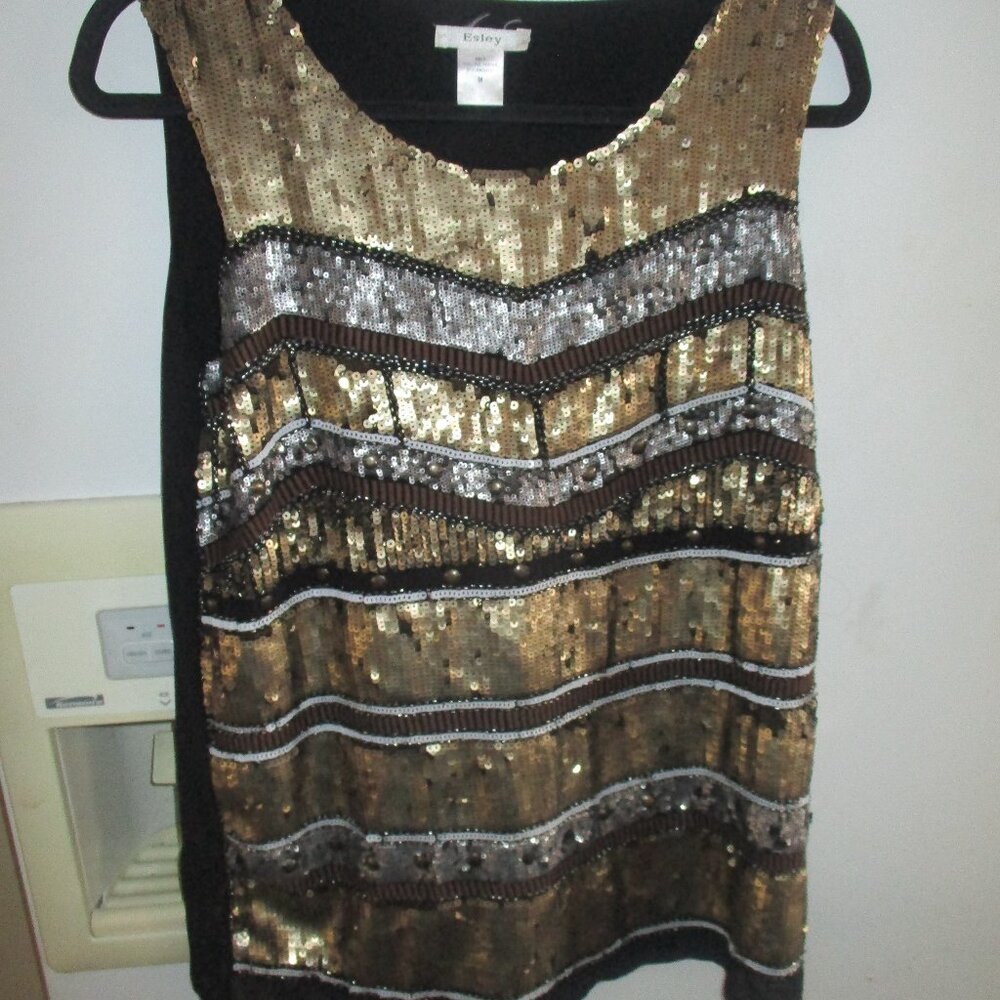 Esley Black silver gold rare  Sequin Tank Top s m